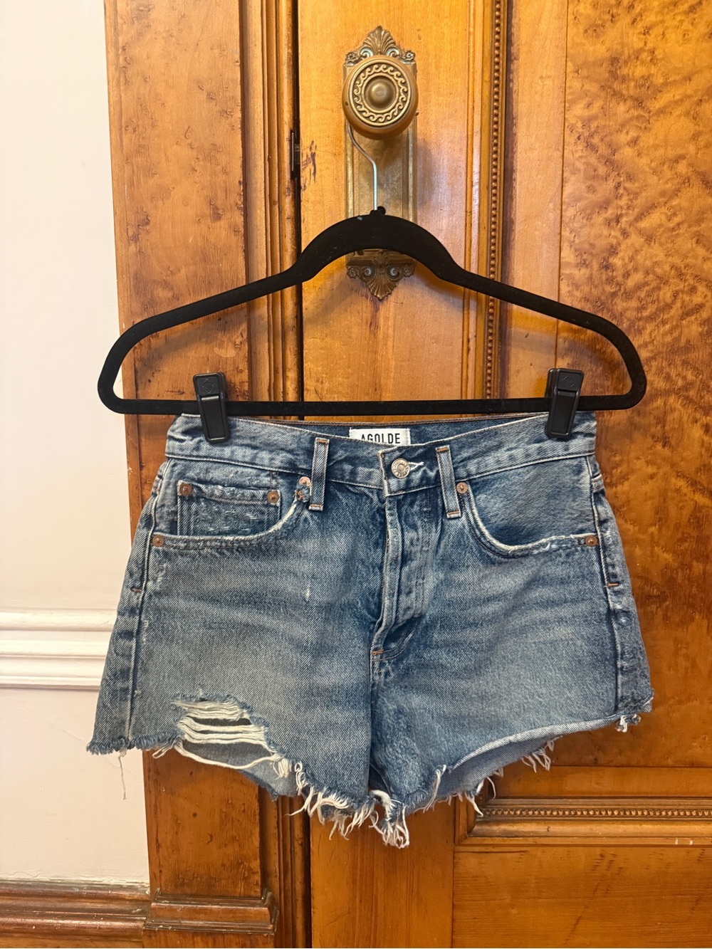Agolde Parker Vintage Cutoff Denim Shorts 25 Button Fly Distressed